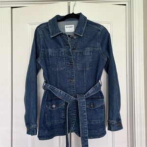Old Navy Women's Belted Dark Blue Jean Jacket